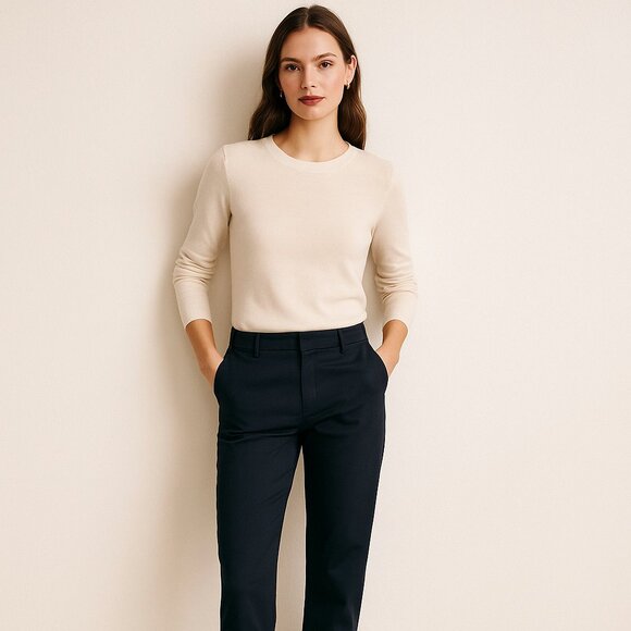 Longchamp High Rise Cotton Chino Pant in Navy Blue - Picture 2 of 10